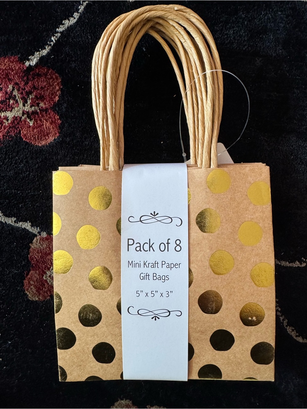Pack of 8 Mini Kraft Paper Gift Bags with Gold Dots
